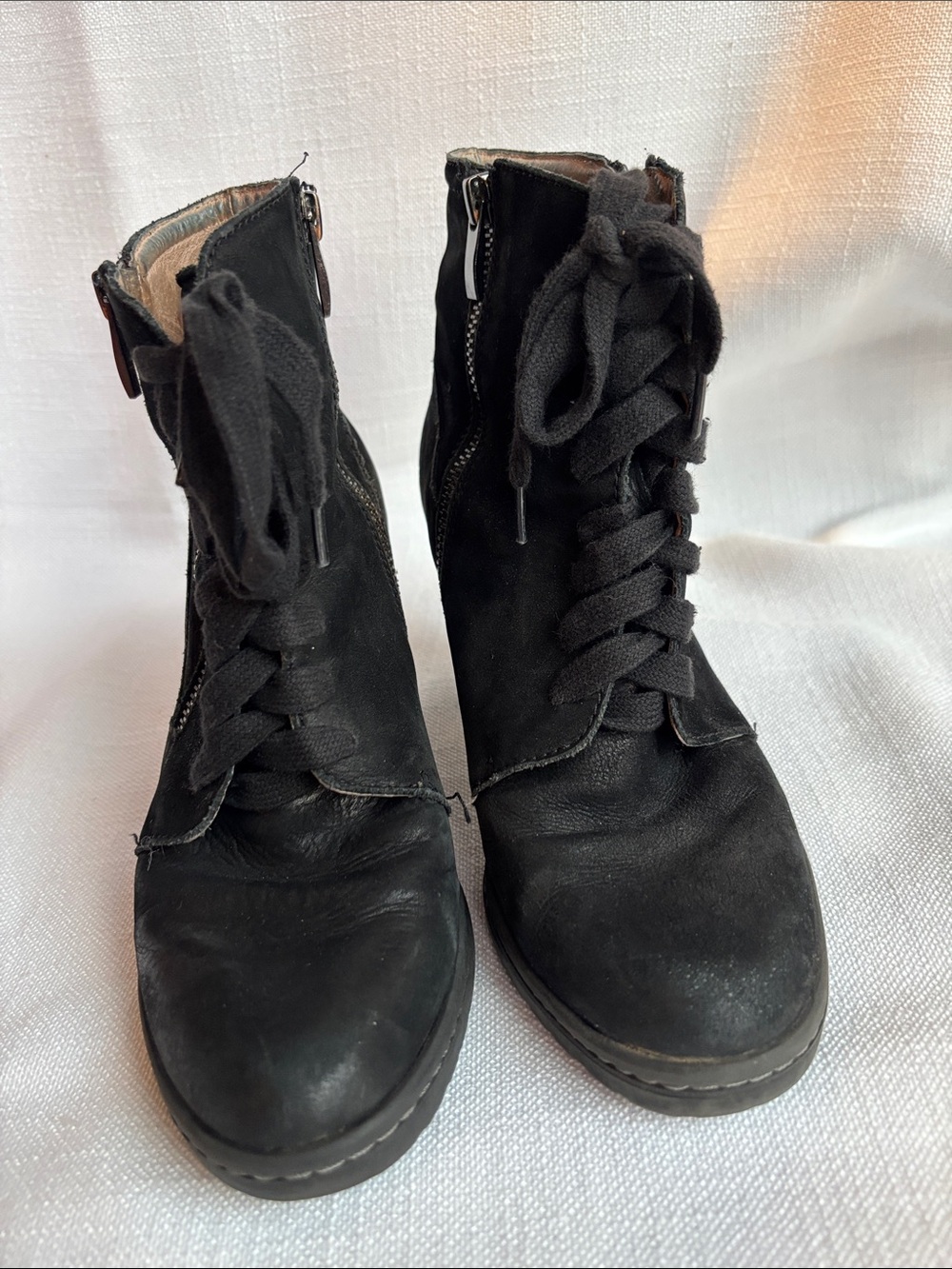 Suede Lace-Up Ankle Boots with Side Zip - Black -GB2sku - Picture 2 of 8